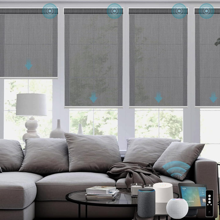 SmartWings Motorized Smart Blinds for Windows in Light Filtering, Electric Remote Roller Shades Compatible with Alexa Google Z-Wave Homekit Thread, Custom Up to 110”W x 148”H, Linen Translucent White - SMART HOME SHOP