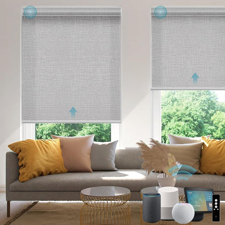 SmartWings Motorized Smart Blinds for Windows in Light Filtering, Electric Remote Roller Shades Compatible with Alexa Google Z-Wave Homekit Thread, Custom Up to 110”W x 148”H, Linen Translucent White - SMART HOME SHOP