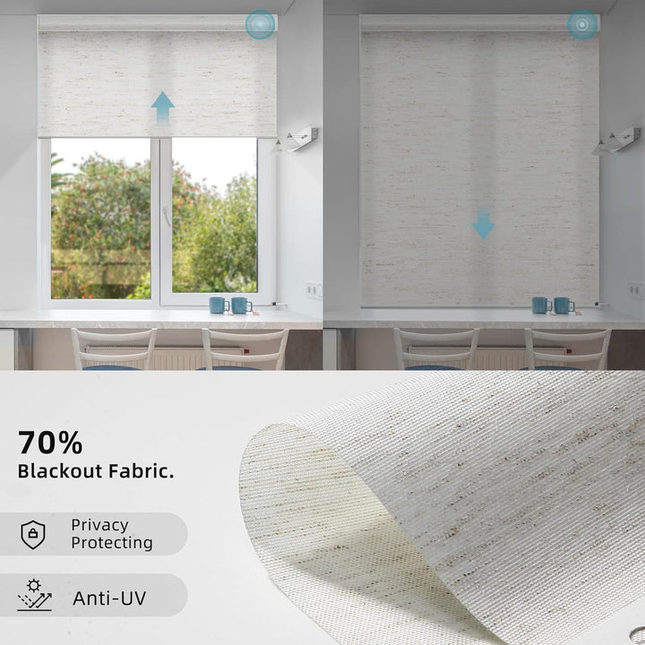 SmartWings Motorized Smart Blinds for Windows in Light Filtering, Electric Remote Roller Shades Compatible with Alexa Google Z-Wave Homekit Thread, Custom Up to 110”W x 148”H, Linen Translucent White - SMART HOME SHOP
