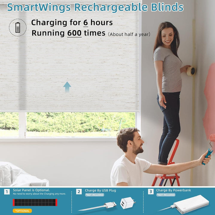 SmartWings Motorized Smart Blinds for Windows in Light Filtering, Electric Remote Roller Shades Compatible with Alexa Google Z-Wave Homekit Thread, Custom Up to 110”W x 148”H, Linen Translucent White - SMART HOME SHOP