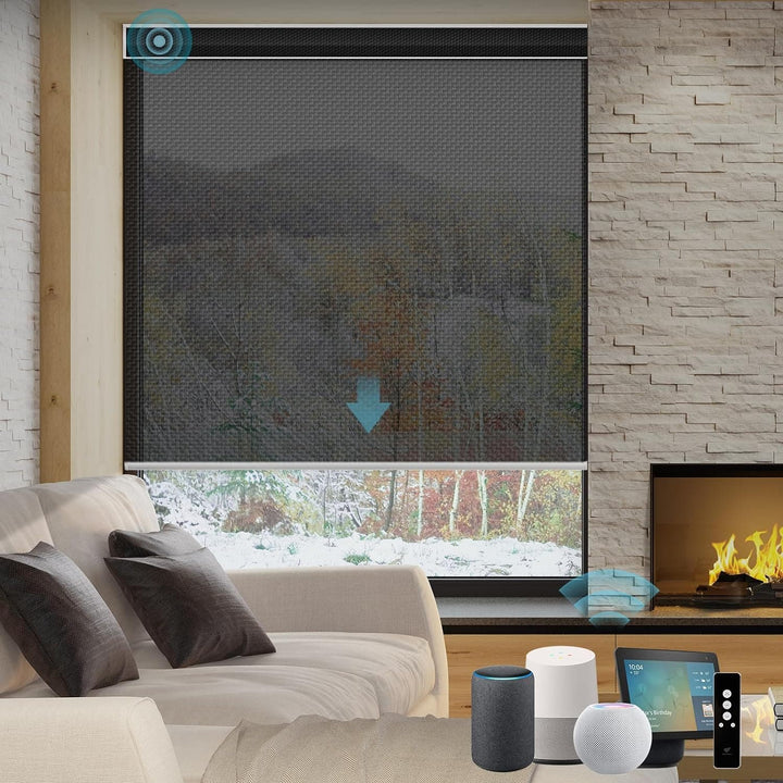 SmartWings Motorized Smart Blinds for Windows in Light Filtering, Electric Remote Roller Shades Compatible with Alexa Google Z-Wave Homekit Thread, Custom Up to 110”W x 148”H, Linen Translucent White - SMART HOME SHOP