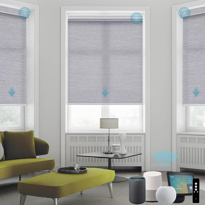 SmartWings Motorized Smart Blinds for Windows in Light Filtering, Electric Remote Roller Shades Compatible with Alexa Google Z-Wave Homekit Thread, Custom Up to 110”W x 148”H, Linen Translucent White - SMART HOME SHOP