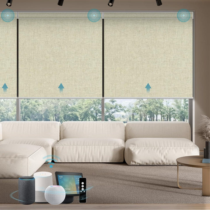 SmartWings Motorized Smart Blinds with Remote, Automatic Blackout Roller Shade work with Alexa Homekit Thread Google Z-wave, Electric Blind for Window, Custom Up to 110"W x 128"H,Bouvardia Light Brown - SMART HOME SHOP