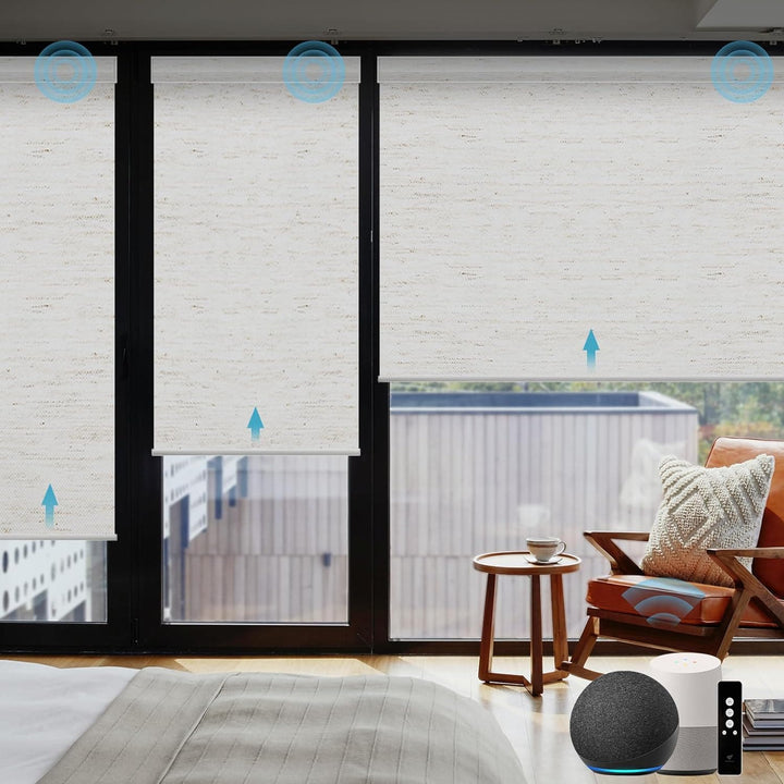 SmartWings Motorized Smart Blinds with Remote, Automatic Blackout Roller Shade work with Alexa Homekit Thread Google Z-wave, Electric Blind for Window, Custom Up to 110"W x 128"H,Bouvardia Light Brown - SMART HOME SHOP