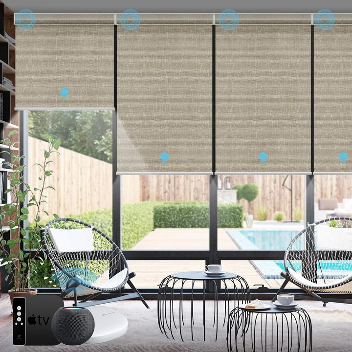 SmartWings Motorized Smart Blinds with Remote, Automatic Blackout Roller Shade work with Alexa Homekit Thread Google Z-wave, Electric Blind for Window, Custom Up to 110"W x 128"H,Bouvardia Light Brown - SMART HOME SHOP