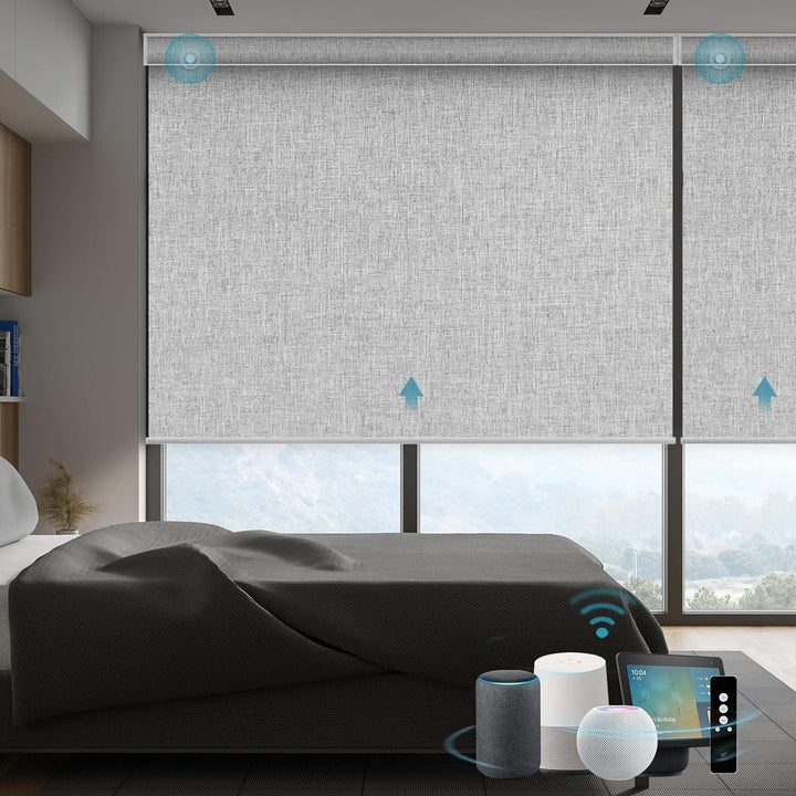 SmartWings Motorized Smart Blinds with Remote, Automatic Blackout Roller Shade work with Alexa Homekit Thread Google Z-wave, Electric Blind for Window, Custom Up to 110"W x 128"H,Bouvardia Light Brown - SMART HOME SHOP