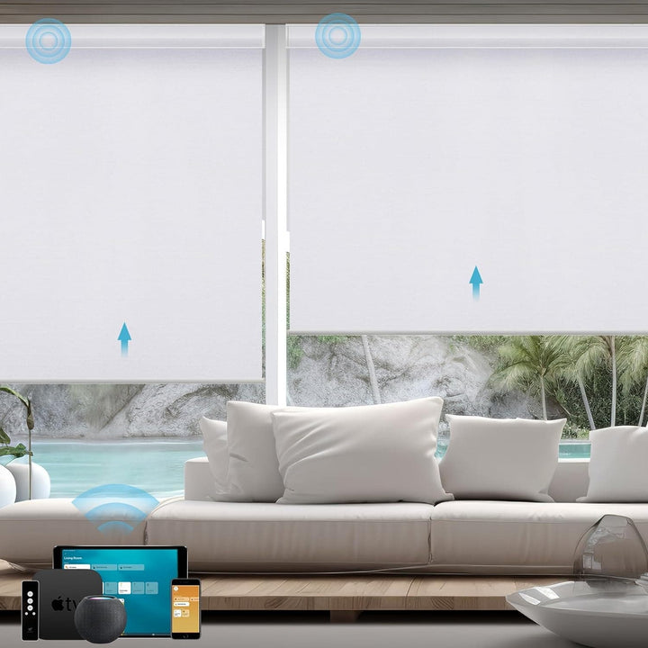 SmartWings Motorized Smart Blinds with Remote, Automatic Blackout Roller Shade work with Alexa Homekit Thread Google Z-wave, Electric Blind for Window, Custom Up to 110"W x 128"H,Bouvardia Light Brown - SMART HOME SHOP