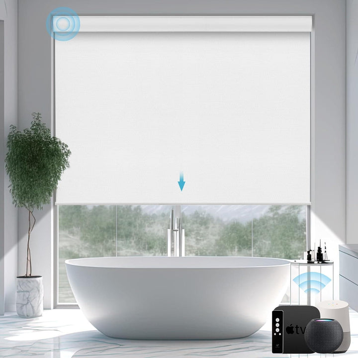 SmartWings Motorized Smart Blinds with Remote, Automatic Blackout Roller Shade work with Alexa Homekit Thread Google Z-wave, Electric Blind for Window, Custom Up to 110"W x 128"H,Bouvardia Light Brown - SMART HOME SHOP