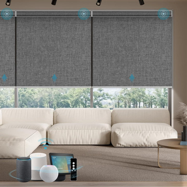 SmartWings Motorized Smart Blinds with Remote, Automatic Blackout Roller Shade Work with Alexa Homekit Thread Google Z-Wave, Electric Blind for Window, Custom Widths from 16" to 110", Vigor Pape Grey - SMART HOME SHOP