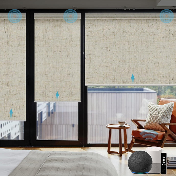 SmartWings Motorized Smart Blinds with Remote, Automatic Blackout Roller Shade Work with Alexa Homekit Thread Google Z-Wave, Electric Blind for Window, Custom Widths from 16" to 110", Vigor Pape Grey - SMART HOME SHOP