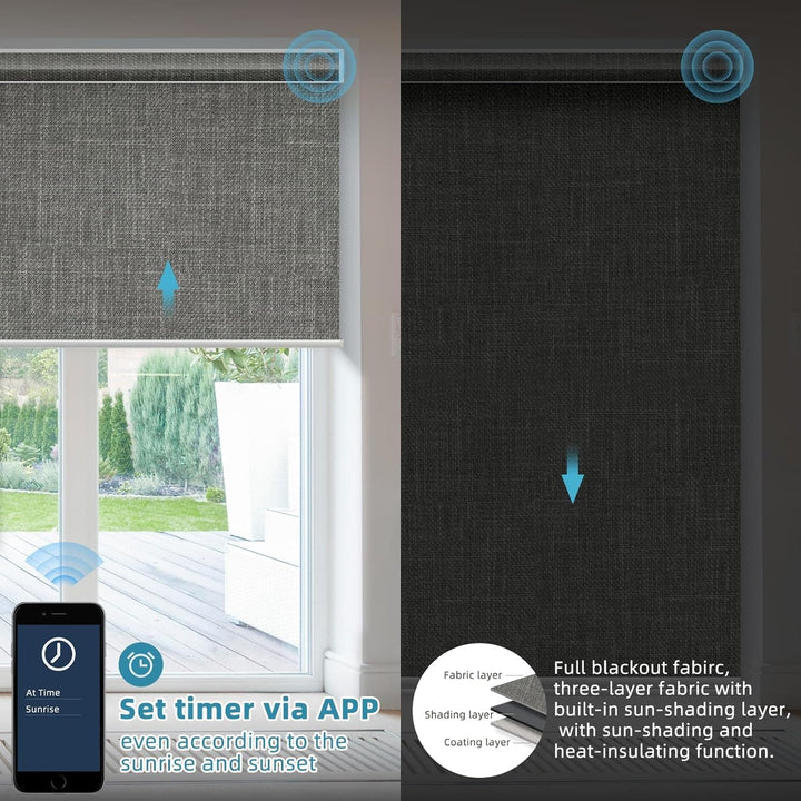 SmartWings Motorized Smart Blinds with Remote, Automatic Blackout Roller Shade Work with Alexa Homekit Thread Google Z-Wave, Electric Blind for Window, Custom Width from 16" to 110", Vigor Dove - SMART HOME SHOP