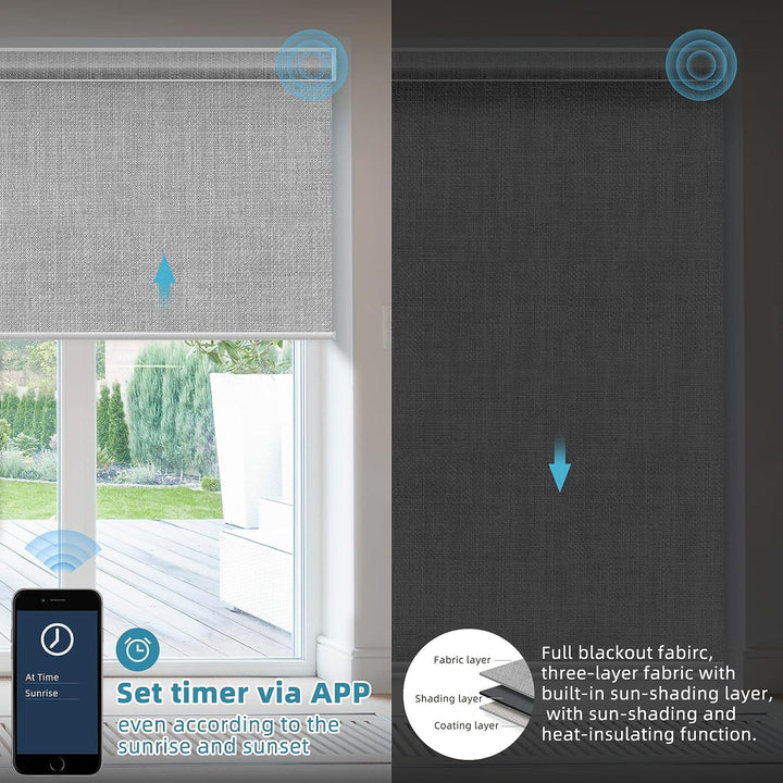 SmartWings Motorized Smart Blinds with Remote, Automatic Blackout Roller Shade Work with Alexa Homekit Thread Google Z-Wave, Electric Blind for Window, Custom Widths from 16" to 110", Vigor Pape Grey - SMART HOME SHOP
