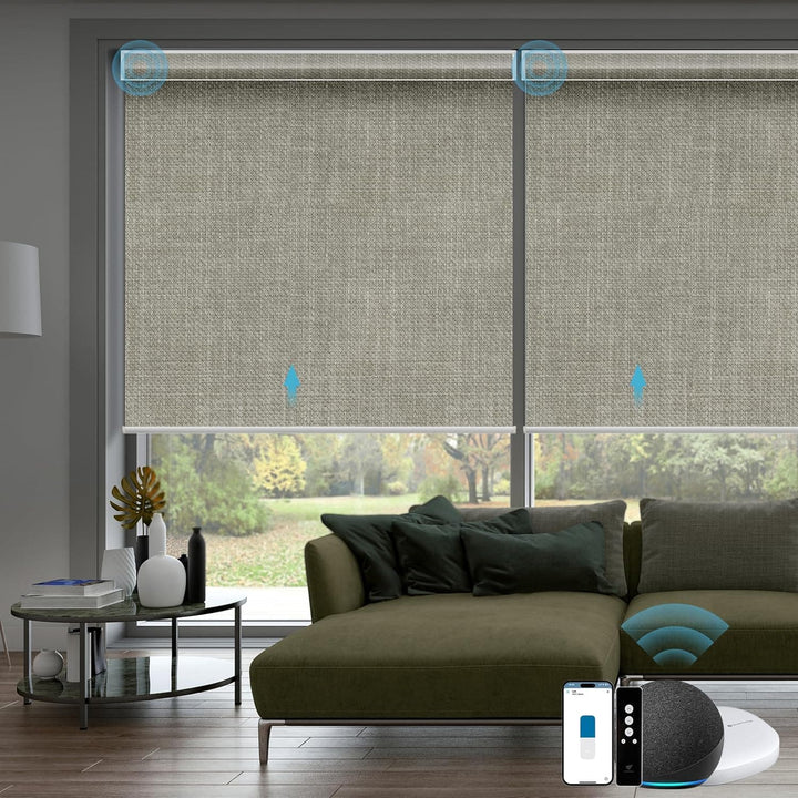 SmartWings Motorized Smart Blinds with Remote, Automatic Blackout Roller Shade Work with Alexa Homekit Thread Google Z-Wave, Electric Blind for Window, Custom Width from 16" to 110", Vigor Dove - SMART HOME SHOP