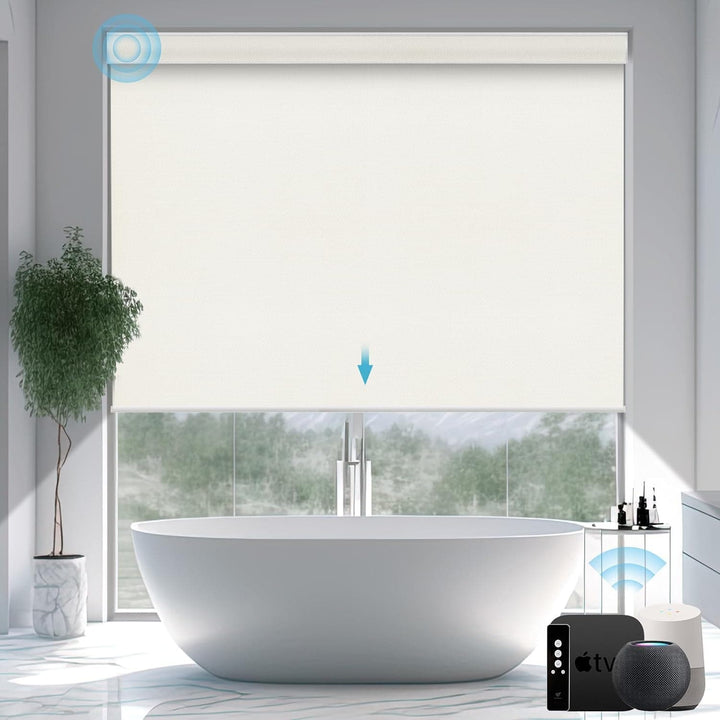SmartWings Motorized Smart Blinds with Remote, Automatic Blackout Roller Shade Work with Alexa Homekit Thread Google Z-Wave, Electric Blind for Window, Custom Widths from 16" to 110", Vigor Pape Grey - SMART HOME SHOP