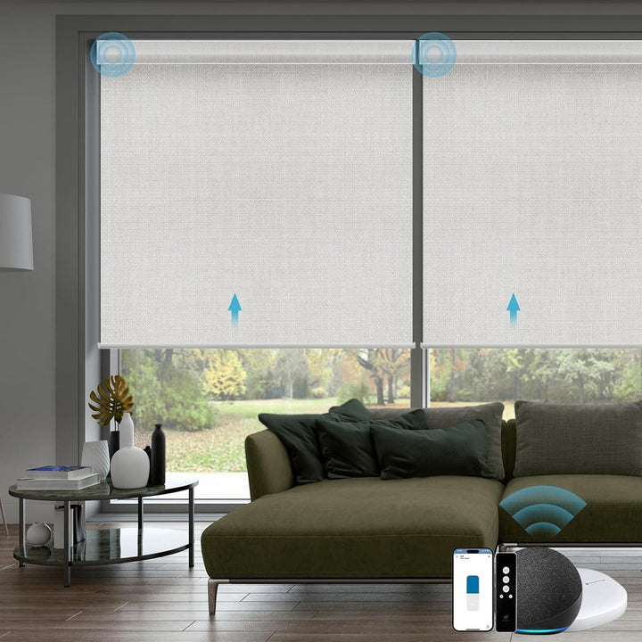 SmartWings Motorized Smart Blinds with Remote, Automatic Blackout Roller Shade Work with Alexa Homekit Thread Google Z-Wave, Electric Blind for Window, Custom Widths from 16" to 110", Vigor Pape Grey - SMART HOME SHOP