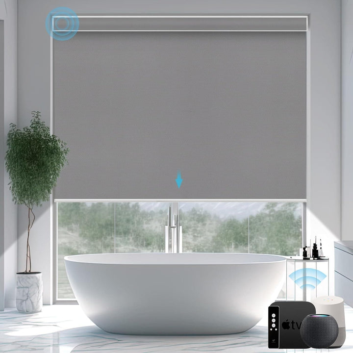 SmartWings Motorized Smart Blinds with Remote, Automatic Blackout Roller Shade Work with Alexa Homekit Thread Google Z-Wave, Electric Blind for Window, Custom Widths from 16" to 110", Vigor Pape Grey - SMART HOME SHOP