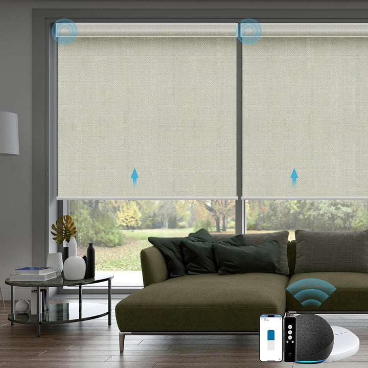 SmartWings Motorized Smart Blinds with Remote, Automatic Blackout Roller Shade Work with Alexa Homekit Thread Google Z-Wave, Electric Blind for Window, Custom Width from 16" to 110", Vigor Dove - SMART HOME SHOP