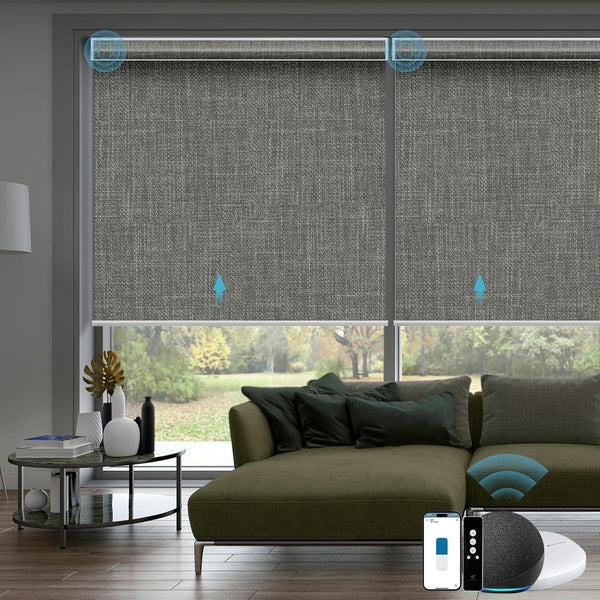 SmartWings Motorized Smart Blinds with Remote, Automatic Blackout Roller Shade Work with Alexa Homekit Thread Google Z-Wave, Electric Blind for Window, Custom Width from 16" to 110", Vigor Dove - SMART HOME SHOP
