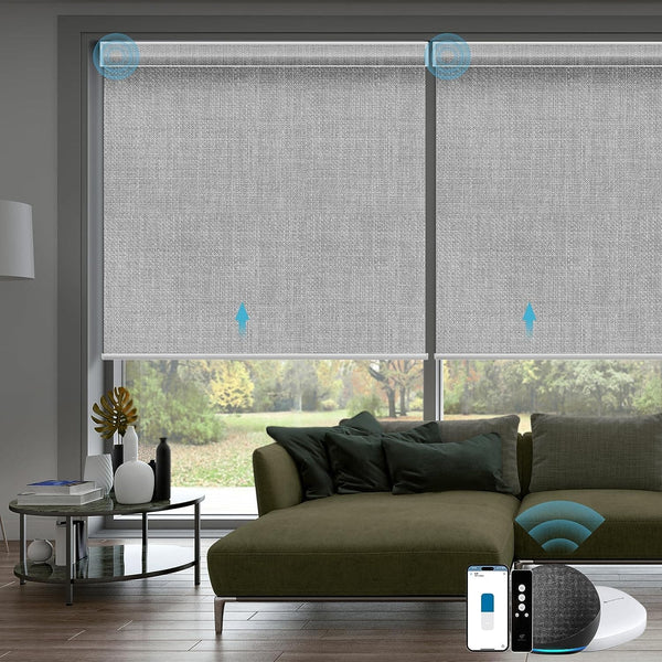 SmartWings Motorized Smart Blinds with Remote, Automatic Blackout Roller Shade Work with Alexa Homekit Thread Google Z-Wave, Electric Blind for Window, Custom Widths from 16" to 110", Vigor Pape Grey - SMART HOME SHOP