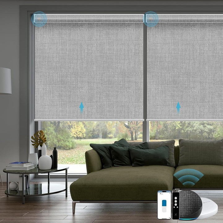 SmartWings Motorized Smart Blinds with Remote, Automatic Blackout Roller Shade Work with Alexa Homekit Thread Google Z-Wave, Electric Blind for Window, Custom Widths from 16" to 110", Vigor Pape Grey - SMART HOME SHOP