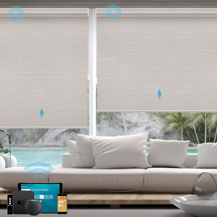 SmartWings Motorized Smart Blinds with Remote, Automatic Blackout Roller Shade Work with Alexa Homekit Thread Google Z-Wave, Electric Blind for Window, Custom Width from 16" to 110", Vigor Dove - SMART HOME SHOP