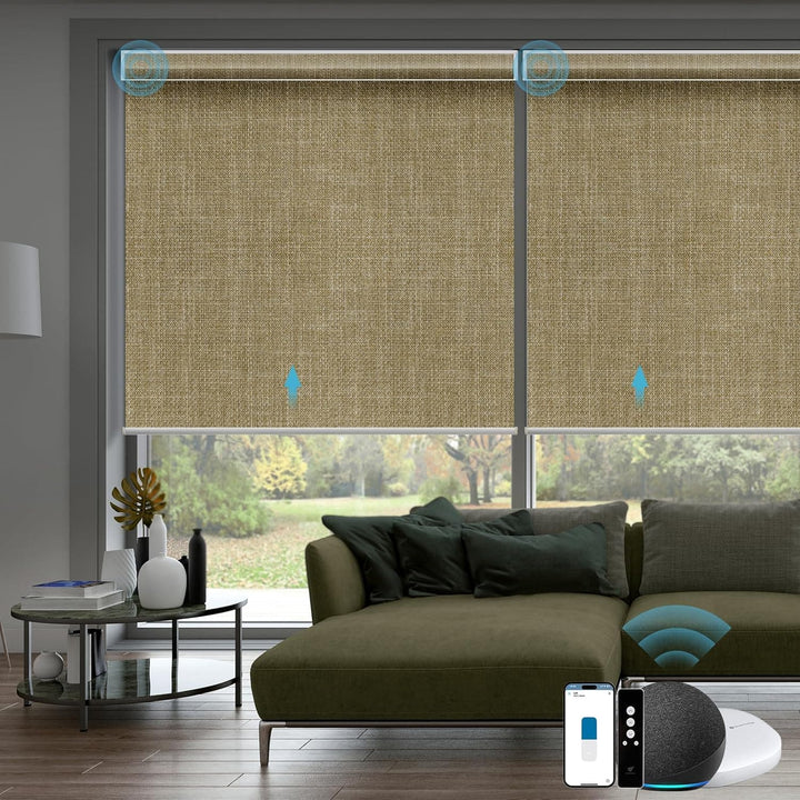 SmartWings Motorized Smart Blinds with Remote, Automatic Blackout Roller Shade Work with Alexa Homekit Thread Google Z-Wave, Electric Blind for Window, Custom Width from 16" to 110", Vigor Dove - SMART HOME SHOP
