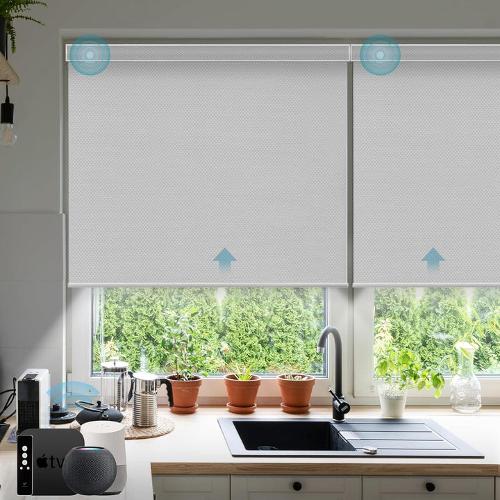 SmartWings Motorized Smart Blinds with Remote, Automatic Blackout Roller Shade Work with Alexa Homekit Thread Google Z-Wave, Electric Blind for Window, Custom Width from 16" to 110", Vigor Dove - SMART HOME SHOP