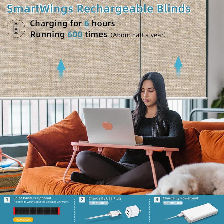 SmartWings Motorized Smart Blinds with Remote, Automatic Blackout Roller Shade Work with Alexa Homekit Thread Google Z-Wave, Electric Blind for Window, Customized Size in min.16 Width, Linen Caramel - SMART HOME SHOP