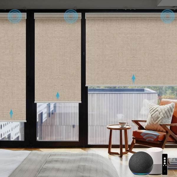 SmartWings Motorized Smart Blinds with Remote, Automatic Blackout Roller Shade Work with Alexa Homekit Thread Google Z-Wave, Electric Blind for Window, Customized Size in min.16 Width, Linen Caramel - SMART HOME SHOP