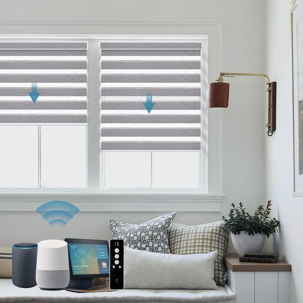 SmartWings Motorized Zebra Shades Work with HomeKit, Alexa, Google Home, 60% Blackout Light Filtering Day Night Sheer Blinds, Privacy Light Control, for Home/Office, Customized, Grey - SMART HOME SHOP