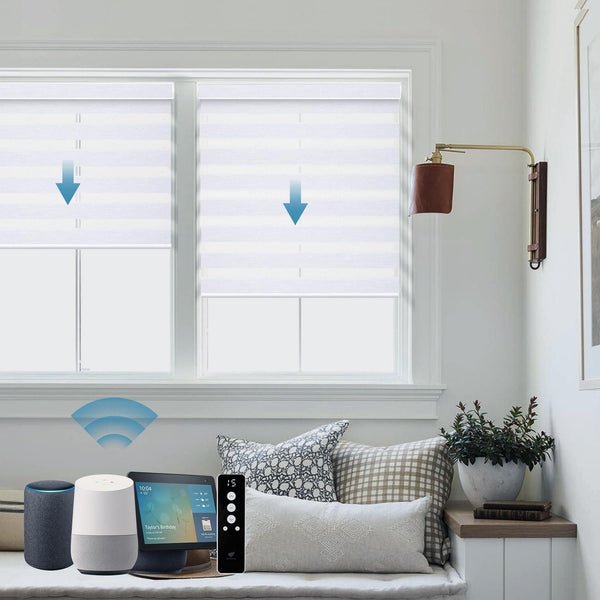 SmartWings Motorized Zebra Shades Work with HomeKit, Alexa, Google Home, 60% Blackout Light Filtering Day Night Sheer Blinds, Privacy Light Control, for Home/Office, Customized, White - SMART HOME SHOP
